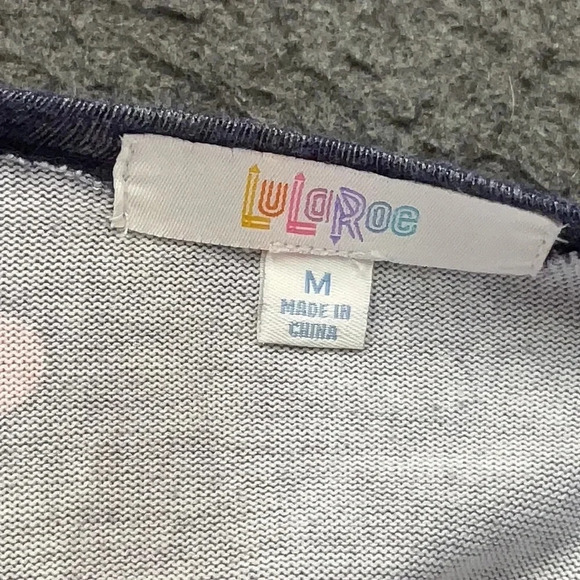 LuLaRoe Sarah Cardigan Sweater Duster Blue Pink Polka Dot Pockets Size Medium M - Picture 3 of 6